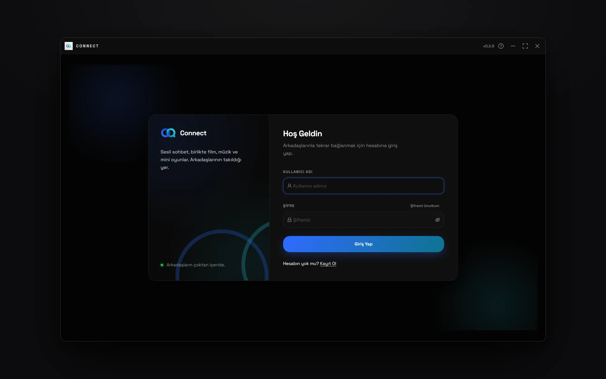 Connect giriş ekranı